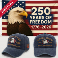 Navy Eagle Hat + Eagle 250 Years of Freedom Flag - USA 250th Eagle Hat & Flag Bundle