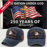 Navy Eagle Hat + One Nation Under God Flag - USA 250th Eagle Hat & Flag Bundle