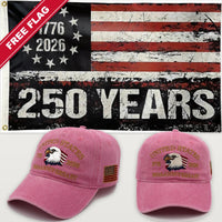 Pink Eagle Hat + 250 Years Distressed Flag - USA 250th Eagle Hat & Flag Bundle