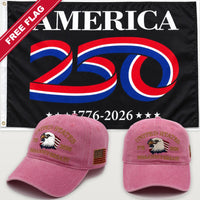 Pink Eagle Hat + America 250 Flag (Black) - USA 250th Eagle Hat & Flag Bundle