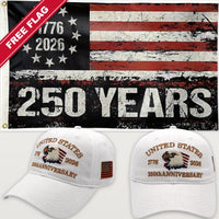 White Eagle Hat + 250 Years Distressed Flag - USA 250th Eagle Hat & Flag Bundle