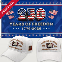 White Eagle Hat + 250 Years of Freedom Flag (Blue) - USA 250th Eagle Hat & Flag Bundle
