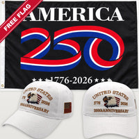 White Eagle Hat + America 250 Flag (Black) - USA 250th Eagle Hat & Flag Bundle