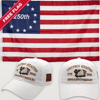 White Eagle Hat + Betsy Ross 250th Flag - USA 250th Eagle Hat & Flag Bundle
