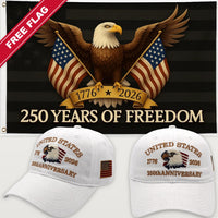 White Eagle Hat + Black Eagle 250 Years of Freedom Flag - USA 250th Eagle Hat & Flag Bundle