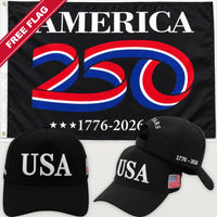Black USA Hat + America 250 Flag (Black) - USA 250th Hat & Flag Bundle