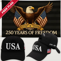 Black USA Hat + Black Eagle 250 Years of Freedom Flag - USA 250th Hat & Flag Bundle