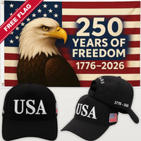 Black USA Hat + Eagle 250 Years of Freedom Flag - USA 250th Hat & Flag Bundle