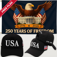 Black USA Hat + Eagle & White House Flag - USA 250th Hat & Flag Bundle