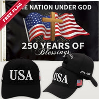 Black USA Hat + One Nation Under God Flag - USA 250th Hat & Flag Bundle