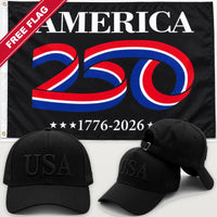 Blacked Out USA Hat + America 250 Flag (Black) - USA 250th Hat & Flag Bundle