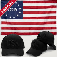 Blacked Out USA Hat + Betsy Ross 250th Flag - USA 250th Hat & Flag Bundle