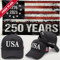 Distressed Charcoal USA Hat + 250 Years Distressed Flag - USA 250th Hat & Flag Bundle