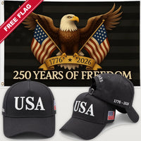 Distressed Charcoal USA Hat + Black Eagle 250 Years of Freedom Flag - USA 250th Hat & Flag Bundle