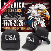 Distressed Charcoal USA Hat + Semiquincentennial Eagle Flag - USA 250th Hat & Flag Bundle