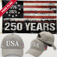 Light Gray USA Hat + 250 Years Distressed Flag - USA 250th Hat & Flag Bundle