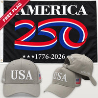 Light Gray USA Hat + America 250 Flag (Black) - USA 250th Hat & Flag Bundle