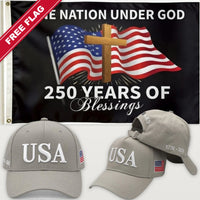 Light Gray USA Hat + One Nation Under God Flag - USA 250th Hat & Flag Bundle