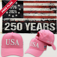 Pink USA Hat + 250 Years Distressed Flag - USA 250th Hat & Flag Bundle