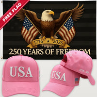 Pink USA Hat + Black Eagle 250 Years of Freedom Flag - USA 250th Hat & Flag Bundle