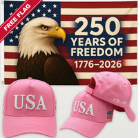 Pink USA Hat + Eagle 250 Years of Freedom Flag - USA 250th Hat & Flag Bundle