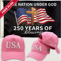 Pink USA Hat + One Nation Under God Flag - USA 250th Hat & Flag Bundle