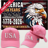 Pink USA Hat + Semiquincentennial Eagle Flag - USA 250th Hat & Flag Bundle