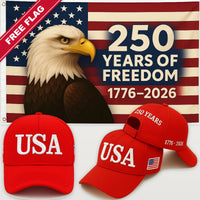 Red USA Hat + Eagle 250 Years of Freedom Flag - USA 250th Hat & Flag Bundle