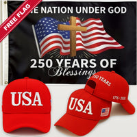 Red USA Hat + One Nation Under God Flag - USA 250th Hat & Flag Bundle