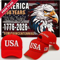 Red USA Hat + Semiquincentennial Eagle Flag - USA 250th Hat & Flag Bundle
