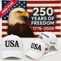 White USA Hat + Eagle 250 Years of Freedom Flag - USA 250th Hat & Flag Bundle