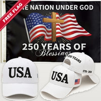 White USA Hat + One Nation Under God Flag - USA 250th Hat & Flag Bundle