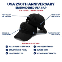 USA 250th Anniversary Embroidered Cap - Blacked Out - features infographic