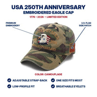USA 250th Anniversary Eagle Cap - Camouflage - features infographic