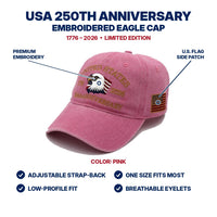 USA 250th Anniversary Eagle Cap - Pink - features infographic