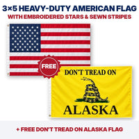 3x5 heavy-duty American flag plus FREE Don't Tread on Alaska flag