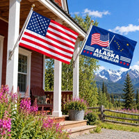 American flag and Proud Alaska Republican flag flying side by side outdoors