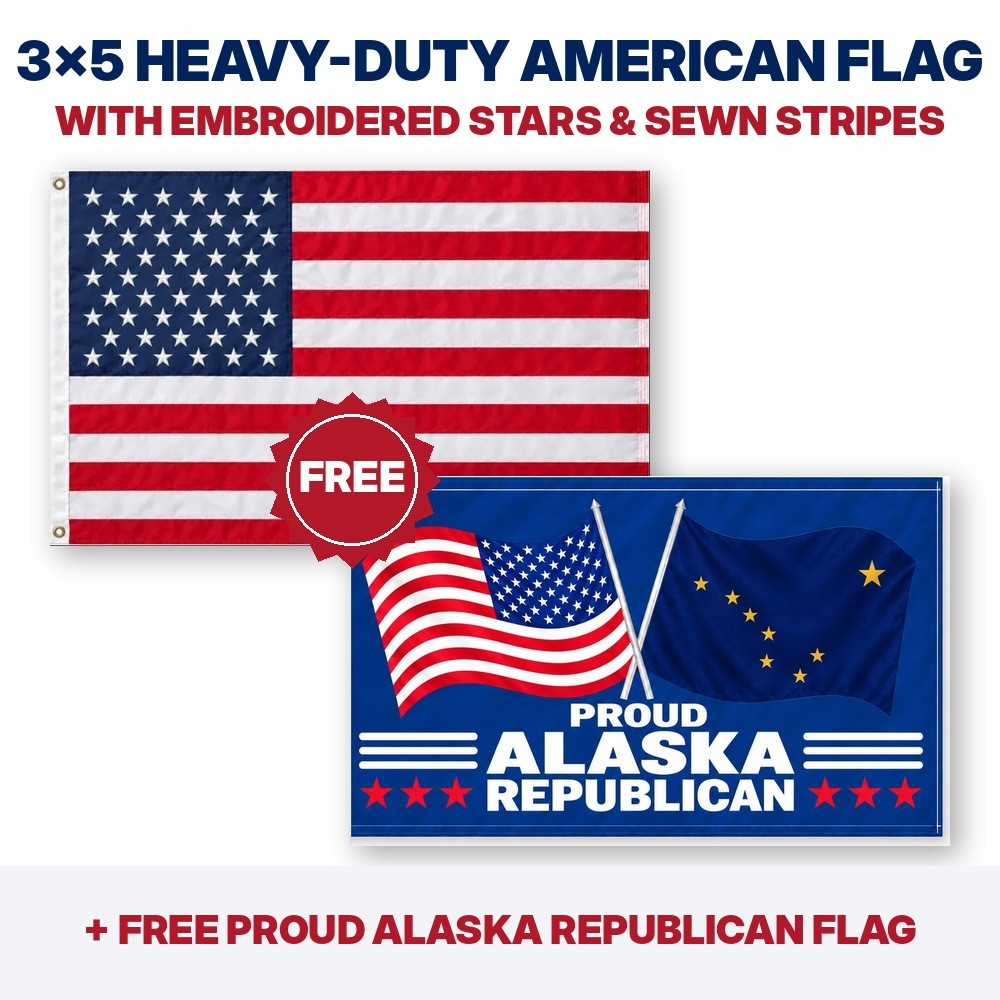 3x5 heavy-duty American flag plus FREE Proud Alaska Republican flag