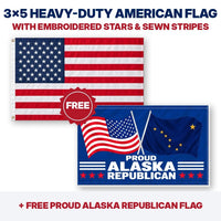 3x5 heavy-duty American flag plus FREE Proud Alaska Republican flag