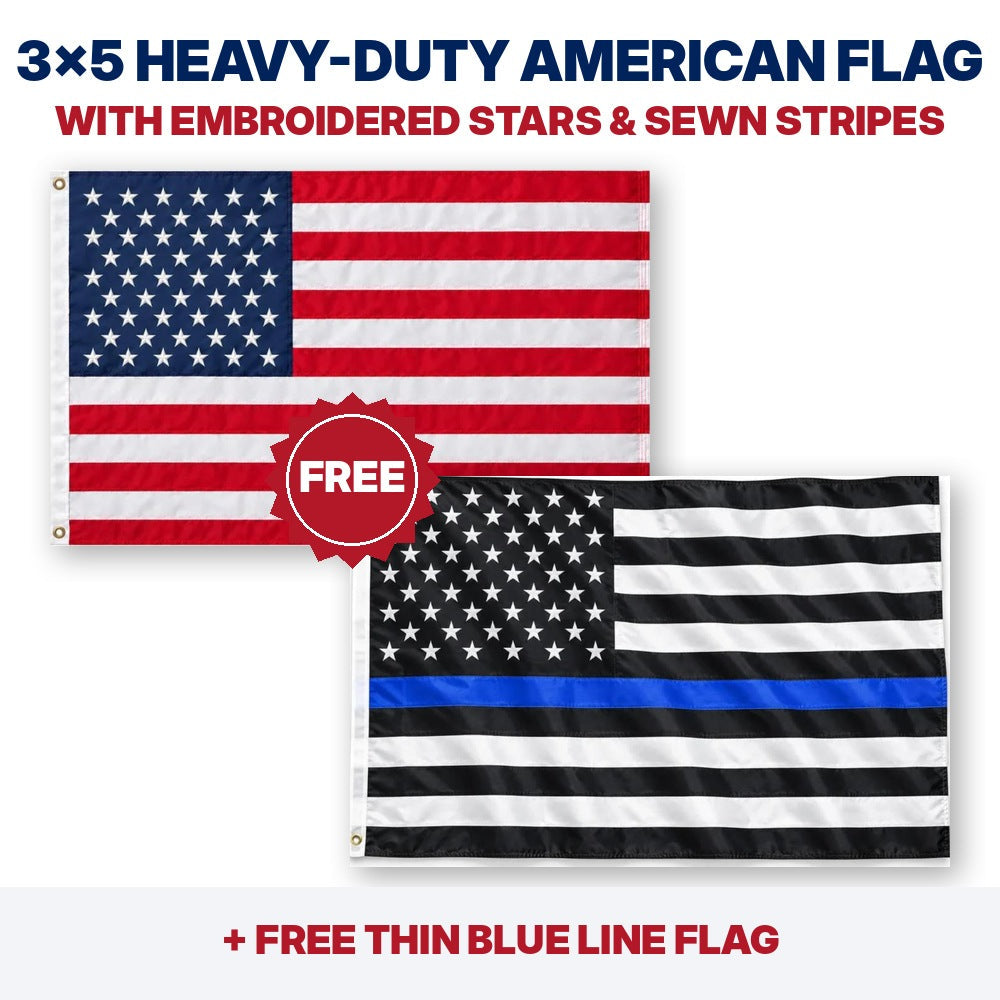 3x5 heavy-duty American flag plus FREE Thin Blue Line flag