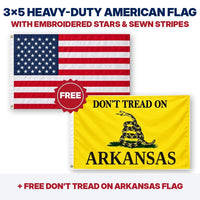 3x5 heavy-duty American flag plus FREE Don't Tread on Arkansas flag
