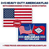 3x5 heavy-duty American flag plus FREE Proud Arkansas Republican flag