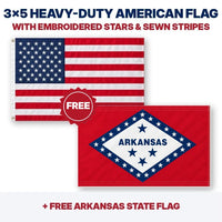 3x5 heavy-duty American flag plus FREE Arkansas State Flag