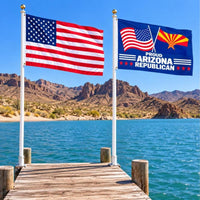 American flag and Proud Arizona Republican flag flying side by side outdoors