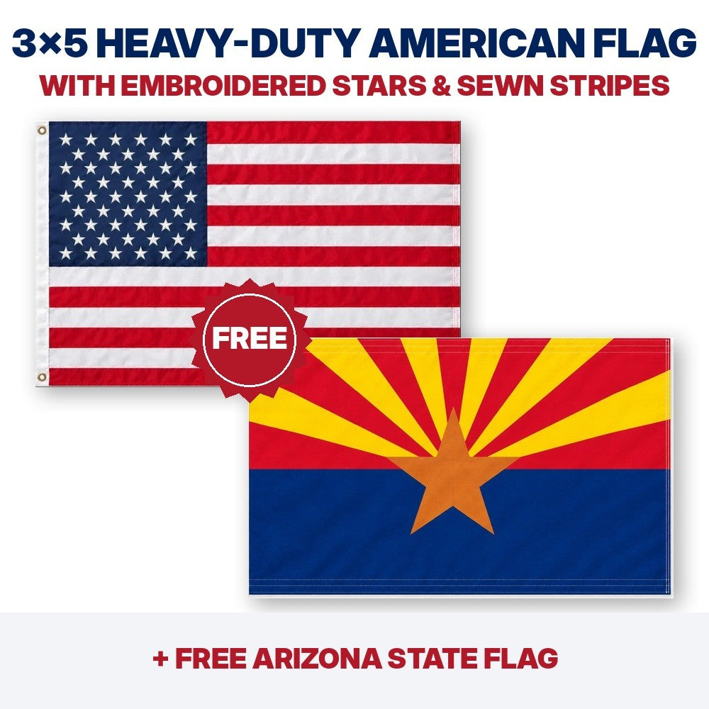 3x5 heavy-duty American flag plus FREE Arizona State Flag