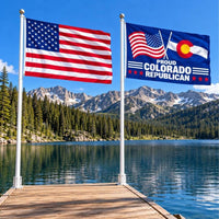 American flag and Proud Colorado Republican flag flying side by side outdoors