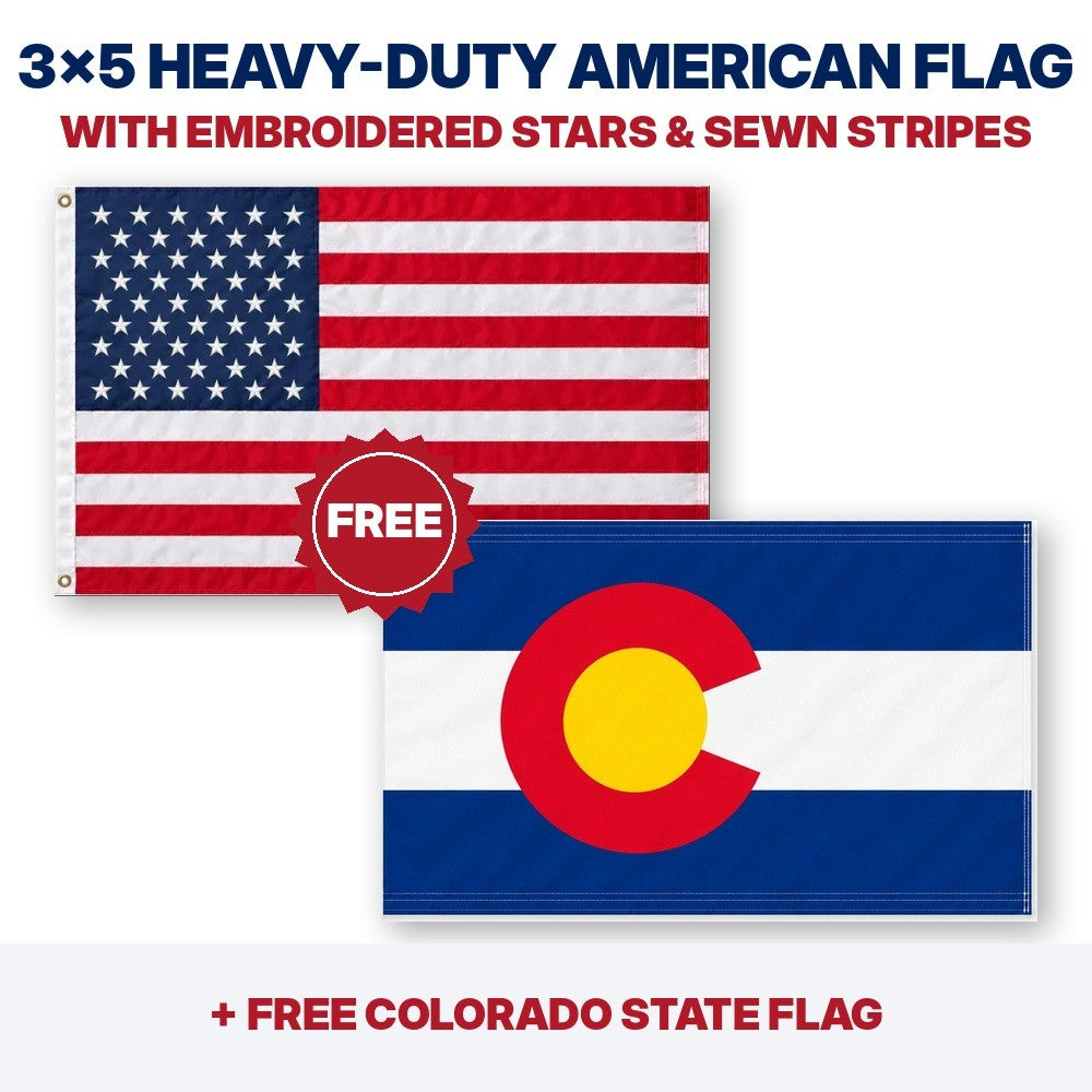 3x5 heavy-duty American flag plus FREE Colorado State Flag