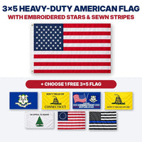 3x5 heavy-duty American flag with embroidered stars and sewn stripes plus choice of 1 free 3x5 flag – Connecticut