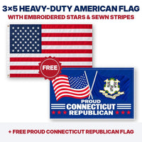 3x5 heavy-duty American flag plus FREE Proud Connecticut Republican flag
