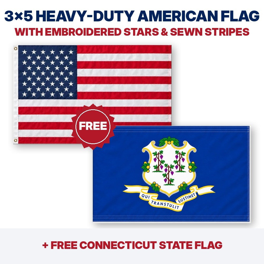 3x5 heavy-duty American flag plus FREE Connecticut State Flag